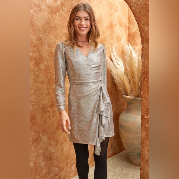 METALLIC RUFFLED MINI DRESS - Picture 2 of 6